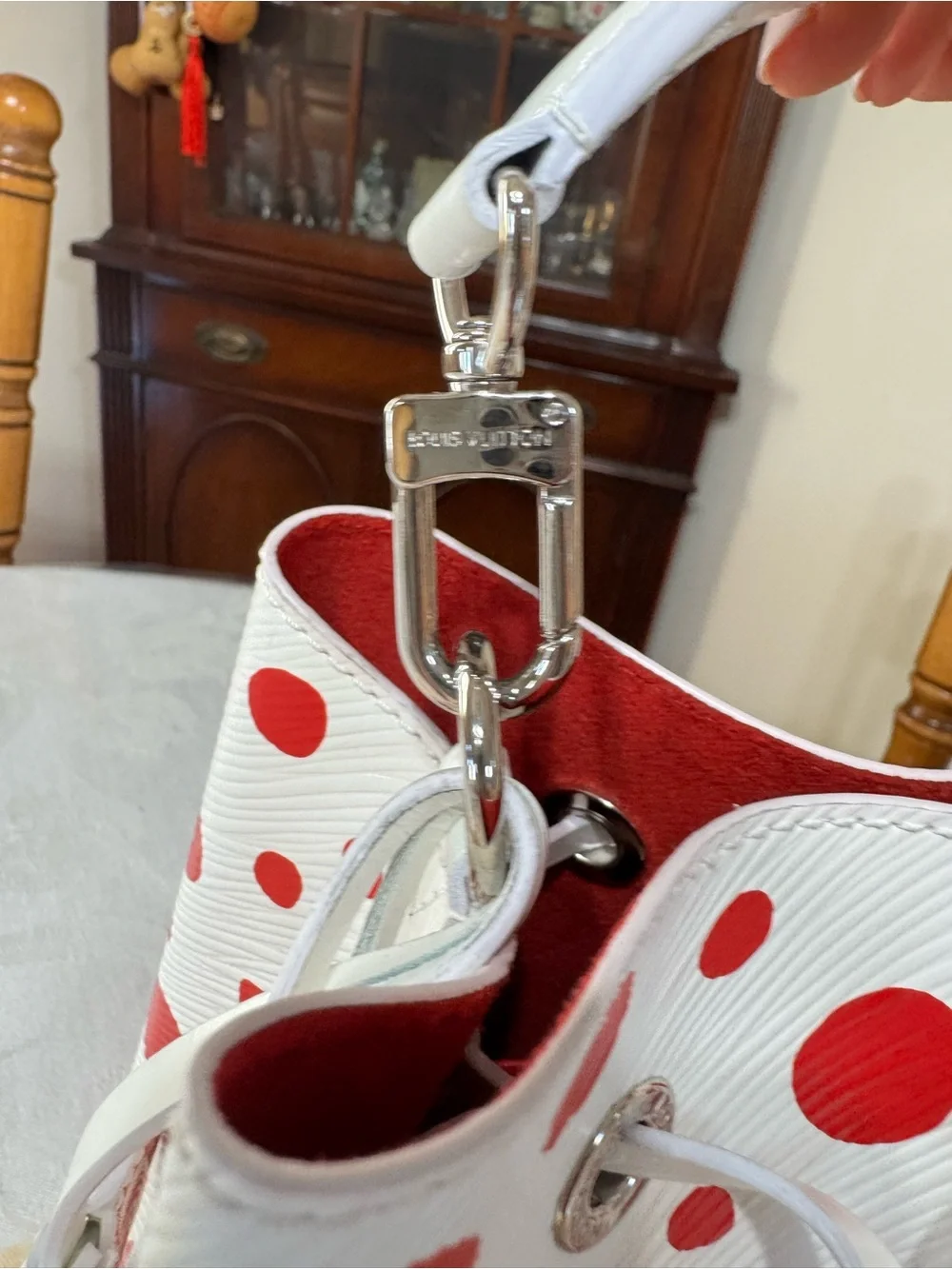 Louis Vuitton x Yayoi Kusama NeoNoe BB bag in White and Red Epi Leather